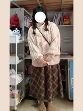 チェック柄ウール半身スカート【秋用・ハイウエスト・Aライン・ミディ丈】