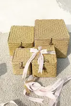 草編み 蓋付き収納箱【防塵・デスク整理用・ハンドメイド・ギフトボックス・小物入れ】