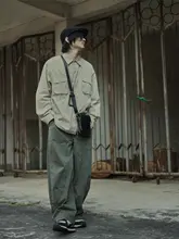 カーゴパンツ メンズ ワイドシルエット カーキグリーン ヴィンテージ 着回し アークカット カジュアル