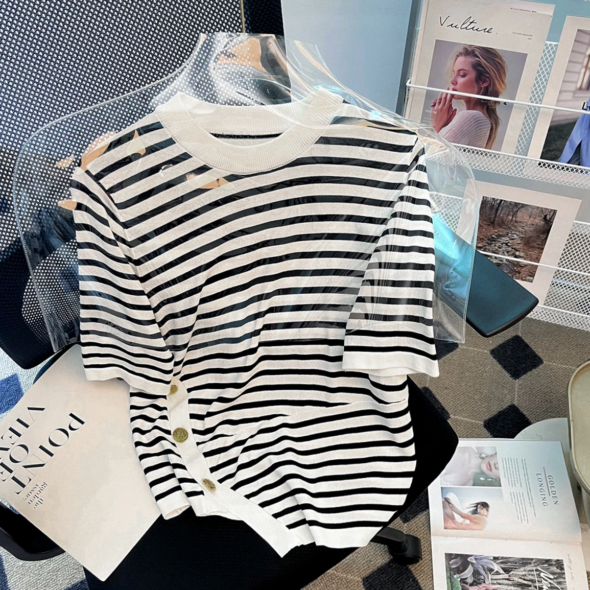 大人可愛い服 40代コーデ ストライプトップス レディース 夏用 ニット