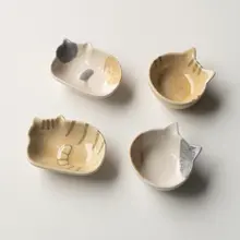 猫デザインの陶器製レトロプレート【和風・小皿・調味料皿】