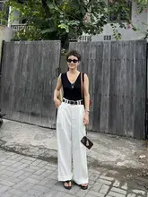 MsDidion 冷感リネン混合ノースリーブニットタンクトップ【Vネック・夏用・シンプルデザイン】