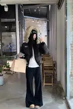 感漂うブラック加絨ワイドパンツ【秋冬用・微喇デザイン・女性用】