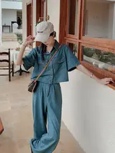 薄手デニムシャツ【夏用・女子向け】とワイドパンツ【高級感あるデザイン・ゆったりフィット】（セットアップ対応）