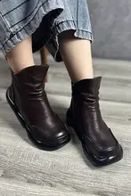真皮製 暖かい裏地のふくらみブーツ【サイドジッパー・柔らかいソール・女性用】