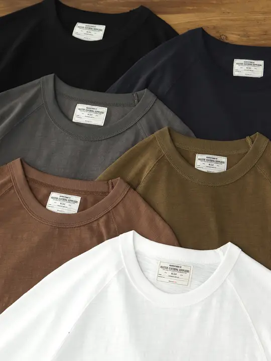 竹節コットン長袖Tシャツ【無地・ヴィンテージ・メンズ・ルーズフィット・ラグランスリーブ・クルーネック】
