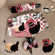 レトロなかわいい黒猫の自動開閉日傘【UVカット・折りたたみ・学生用】