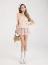 透け感のあるハイウエストミニスカート【レイヤードAライン・プリーツ・女性用】