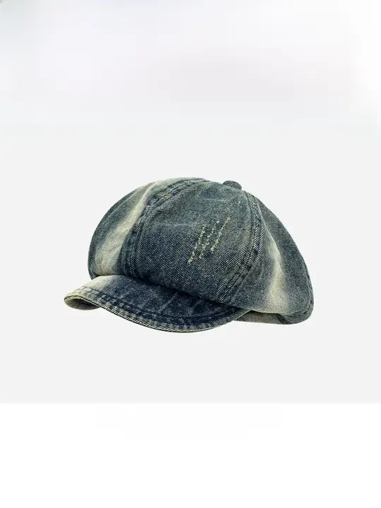 ヴィンテージ風ウォッシュドデニムベレー帽【レディース・顔周りを引き立てるデザイン】