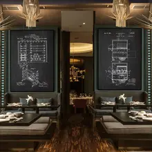 ブラック＆ホワイトカフェ装飾アートパネル【産業風・手描きコーヒーマシン・知識インフォグラフィック】