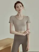 女性用ヨガウェア【夏用・トレーニング対応・ショートスリーブ・高級感あるデザイン】（セットアップ対応）