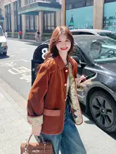デザイン性のあるコーデュロイプリントリバーシブルダックダウンジャケット【ショート・冬用・女性用】