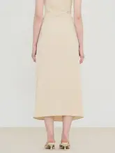 抽绳デザインのひだ付きラップスカート【涼感のあるアセテート・スタイル】
