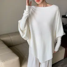 CHIC ZHI 不規則デザインの白いバタフライスリーブニットセーター【ルーズフィット・レディース】