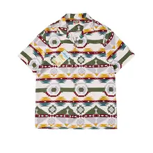 HAWAII ALOHA SHIRTS インディアントーテム柄 リネンコットン 古典的なキューバ衿付き夏用半袖シャツ