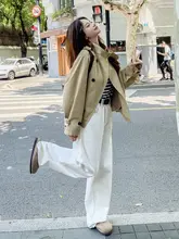 カーキ色のショートトレンチコート【春用・韓国風・カジュアルデザイン】