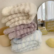 珊瑚绒製 厚手 中筒ソックス【冬用・ストライプ・ 保温・あたたかい】