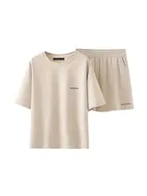 夏用 ゆったりとしたデザインの女性用ショートスリーブTシャツとウエストゴムのショートパンツ【動きやすいカジュアルスタイル】（セットアップ対応）