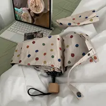 高防晒5段折りコンパクト傘【晴雨兼用・カラフルドットデ  ザイン】