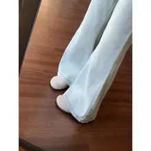 高身長向けロングライトブルーハイウエスト微フレアデニムパンツ【ゆったりフィット・細見え・着心地の良さ】