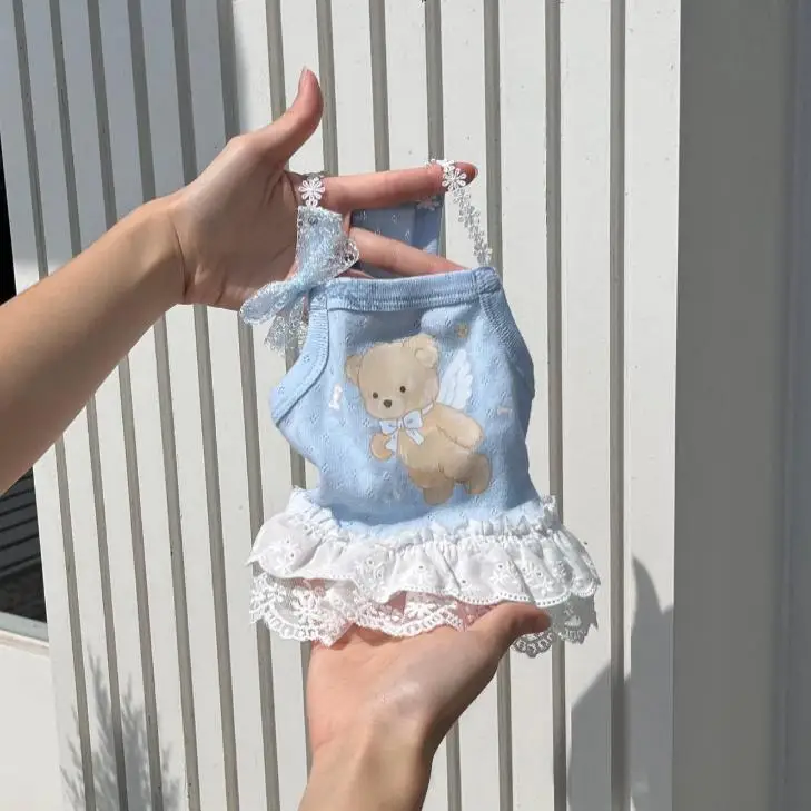 春夏用ペット用かわいいクマ柄キャミソールドレス：通気性と小型犬に最適なデザイン