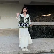 バイカラー ニットベスト風ワンピース【春秋・カジュアルデザイン・女子】（セットアップ対応）