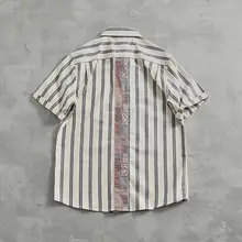 ストライプ柄半袖シャツ【メンズ・レトロスタイル・コットン製・夏用】