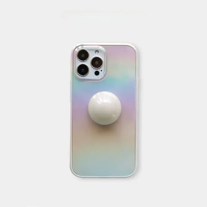 虹色の空間支えボール付きレザー風ケース【衝撃吸収・全包対応・iPhone13 Pro用】