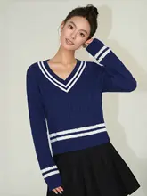 NEVA HU Vネックニットセーター【秋冬用・長袖・アカデミックスタイル・ルーズフィット】
