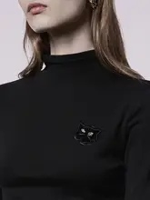 ブラック長袖Tシャツ【レディース・フィット感のあるデザイン・スタンドカラー】