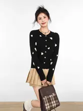ハート柄 長袖ニットカーディガン【スリムフィット・ウール混】