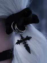 手作り黒十字吊り下げポニーテイルゴム【ゴシックスタイル・暗黒アート】