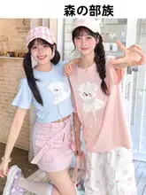 可愛いデザイン！小犬モチーフのショートTシャツ【シンプル・ラウンドネック・短袖・夏用】