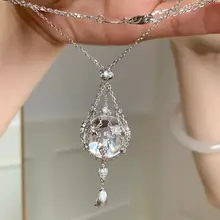白水晶 星型デザインのネットバッグ吊り下げネックレス【伸縮可能・アクセサリー】