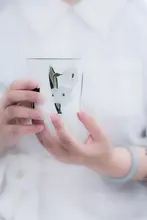 手作り陶器 コーヒーカップセット【白天鵞・景德鎮風イラスト・釉下彩】