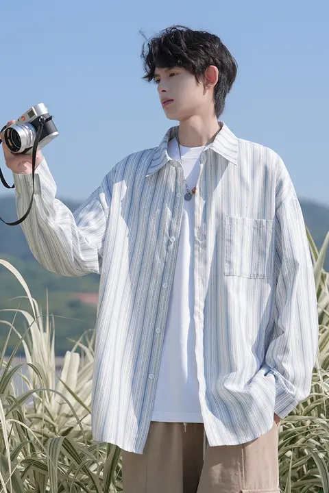 ストライプ長袖シャツ【春秋用・メンズ・カジュアル】（セットアップ対応）