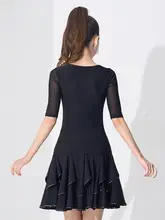 ラテンダンス練習用上着【ラウンドネック・ストーン付き・中袖・女性用】