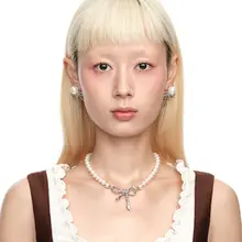 パールネックレス 蝶結び ツイストデザイン 誕生日 七夕 プレゼント「YVMIN x SHUSHUTONG」
