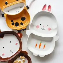 子供用カートンデザインの陶器製分割皿【かわいい動物モチーフ・食器用・朝食皿】