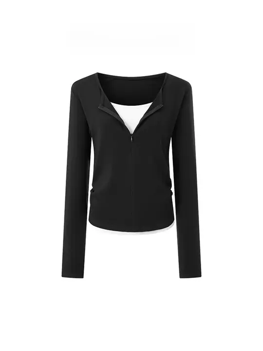 バイカラーの切り替えデザイン長袖トップス【レディース・秋用・着回ししやすい】（セットアップ対応）