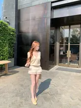 Vネック長袖ニットセーター【女性用・春季・ウール素材・フィット】