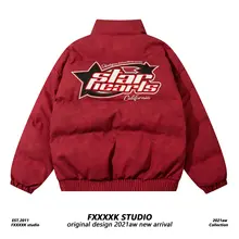 PUレザー刺繍入りコットンジャケット【アメリカンストリートスタイル・ユニセックス・冬用】
