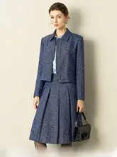 高級感あるショートジャケットとミディスカートの秋コーデ【ブルー・ファッションアイテム・セットアップ対応】