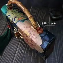 シルク製グリーンボタニカルデザインのボストンバッグ【古典的なチャイナドレス風・エレガントなスタイル】