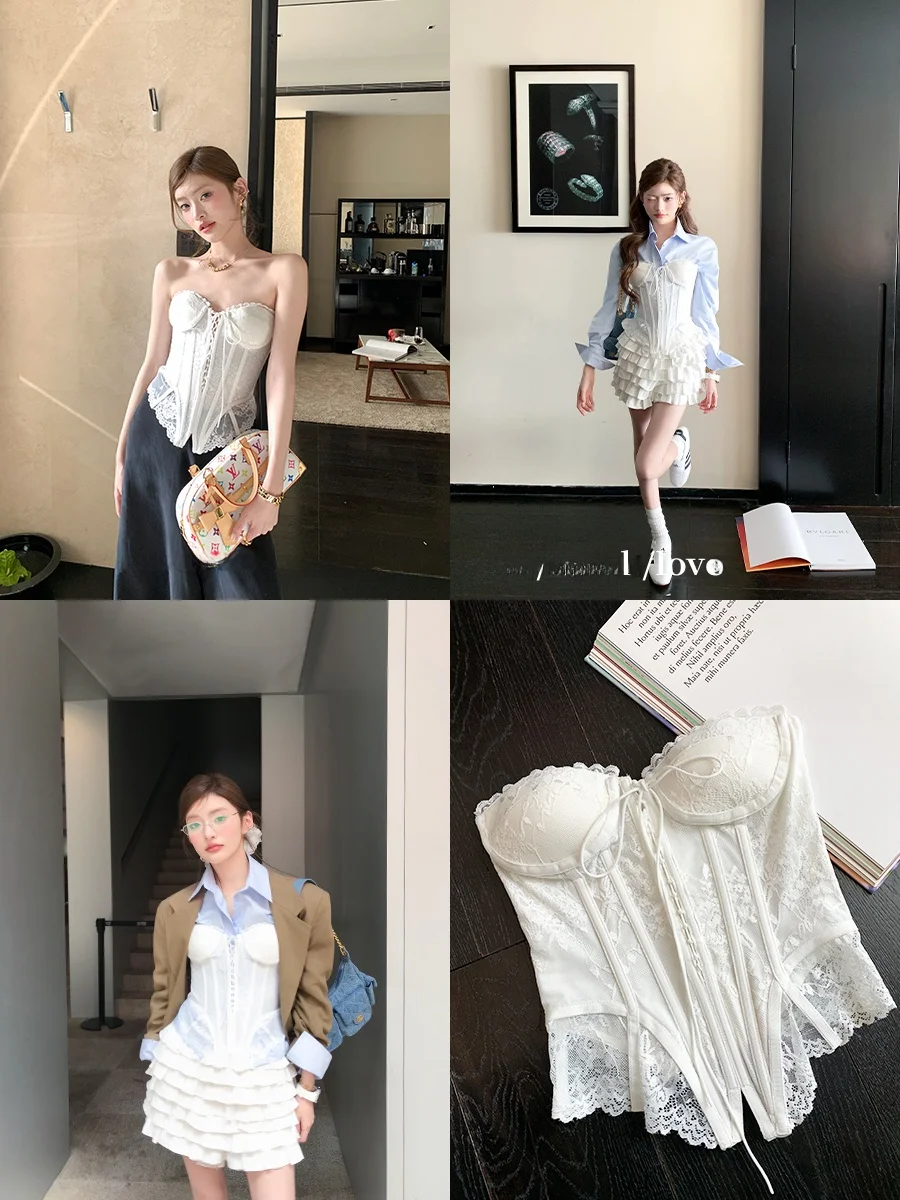 レース花柄刺繍のフィッシュボーンビスチェトップス：胸補正機能付きの女性用トップスの実用性解析