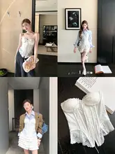 レース花柄刺繍のフィッシュボーンビスチェトップス【胸パッド付き・女性用】
