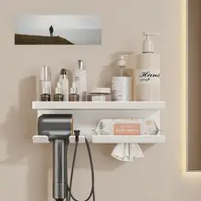 穴あけ不要の壁掛けヘアドライヤー収納ラック【バスルーム用】