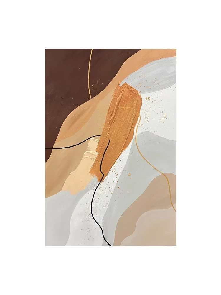 手描き油絵 リビング用和のテイスト装飾画：抽象的テクスチャが空間を現代的かつ落ち着かせる