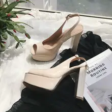 牛革製 厚底オープントゥサンダル【後ろ空き・上品デザイン・女性用】