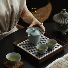汝窯 旅行用陶器茶具セット【ポータブル・一壺三杯・アウトドア用】